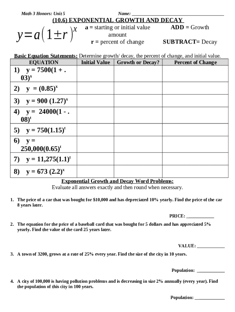 10 6 Exponential Growth And Decay Worksheet Answer Key Doc Worksheets Library 10 6 Exponential Growth And Decay Worksheet Answer Key Doc Worksheets Library