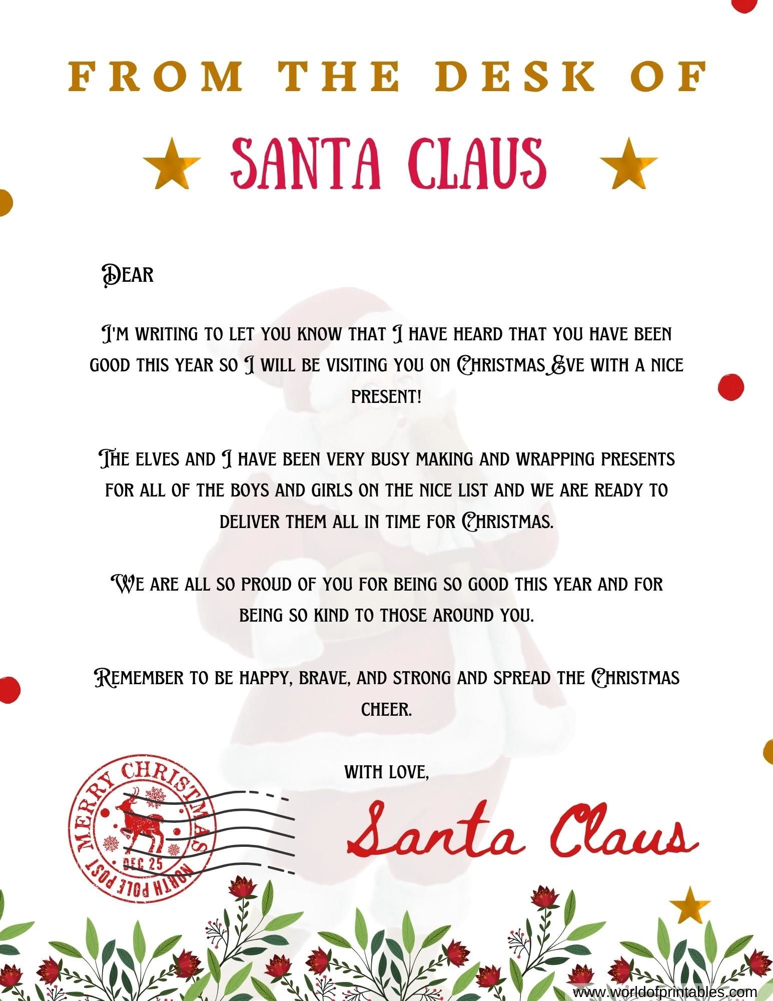 10 Best Free Letter From Santa Templates World Of Printables 10 Best Free Letter From Santa Templates World Of Printables