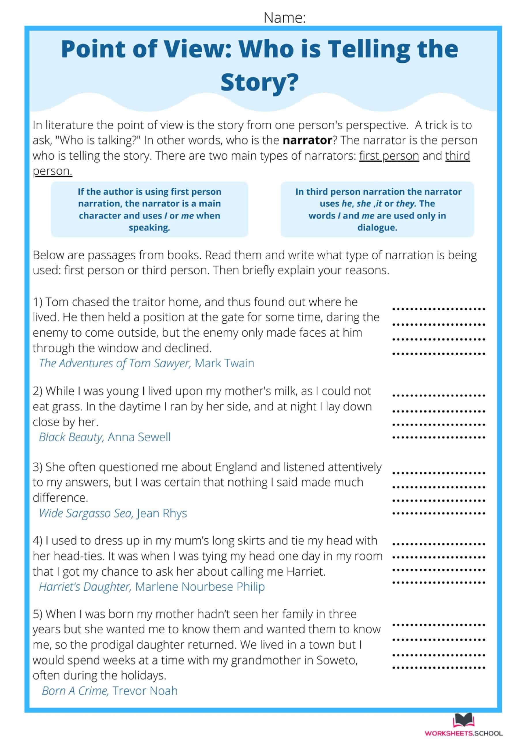 point of view worksheet point of view worksheet