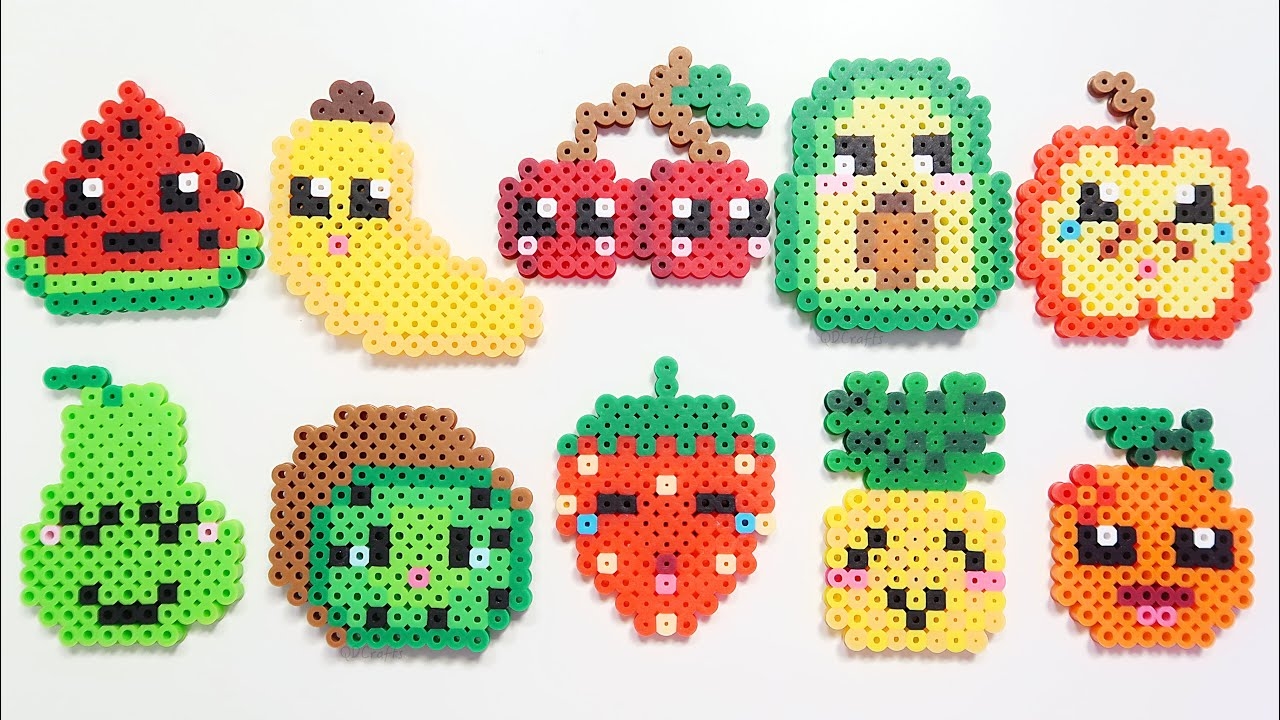 10 Easy Perler Bead DIY Fruits Keychains Magnets YouTube