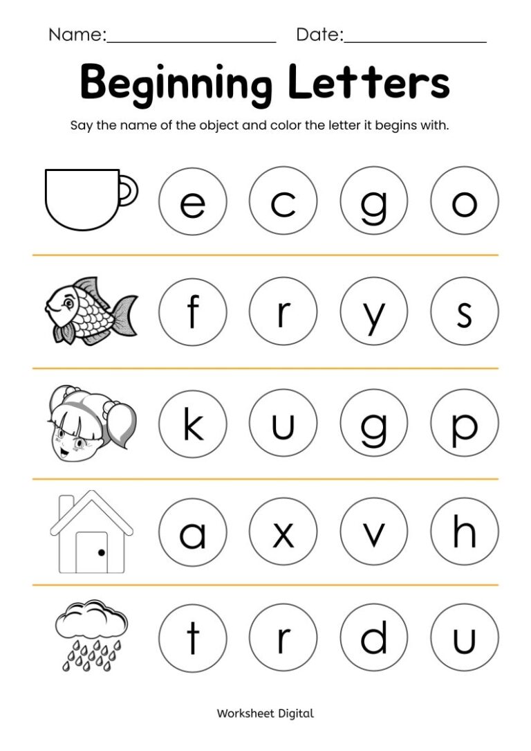 10 Printable Beginning Letters Worksheets For Kindergarten Preschool Homeschool Educational Printables Etsy