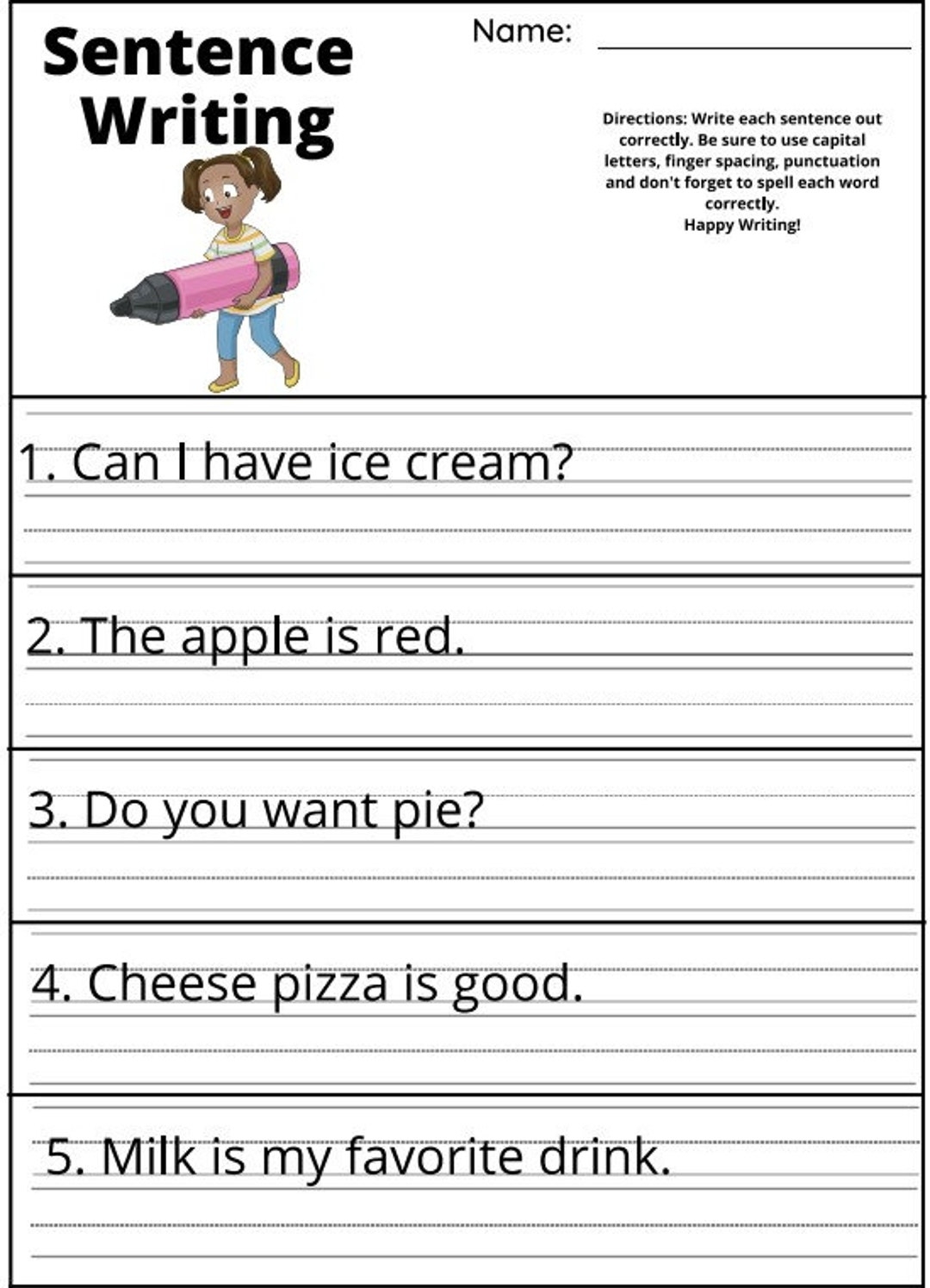 10 Printable Write The Sentence Worksheets For Kindergarden 4th Grade Ages literacy reading Help Etsy Hong Kong 10 Printable Write The Sentence Worksheets For Kindergarden 4th Grade Ages literacy reading Help Etsy Hong Kong
