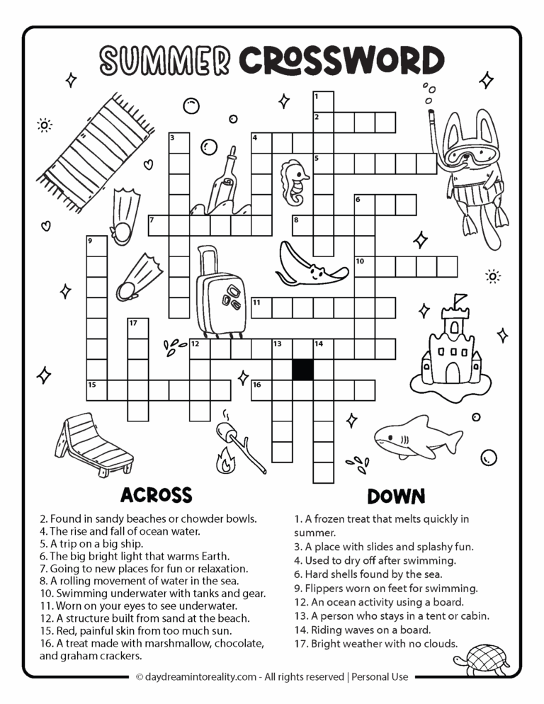 10 Summer Crossword Puzzles Free Printable PDFs From Easy To Advanced Daydream Into Reality