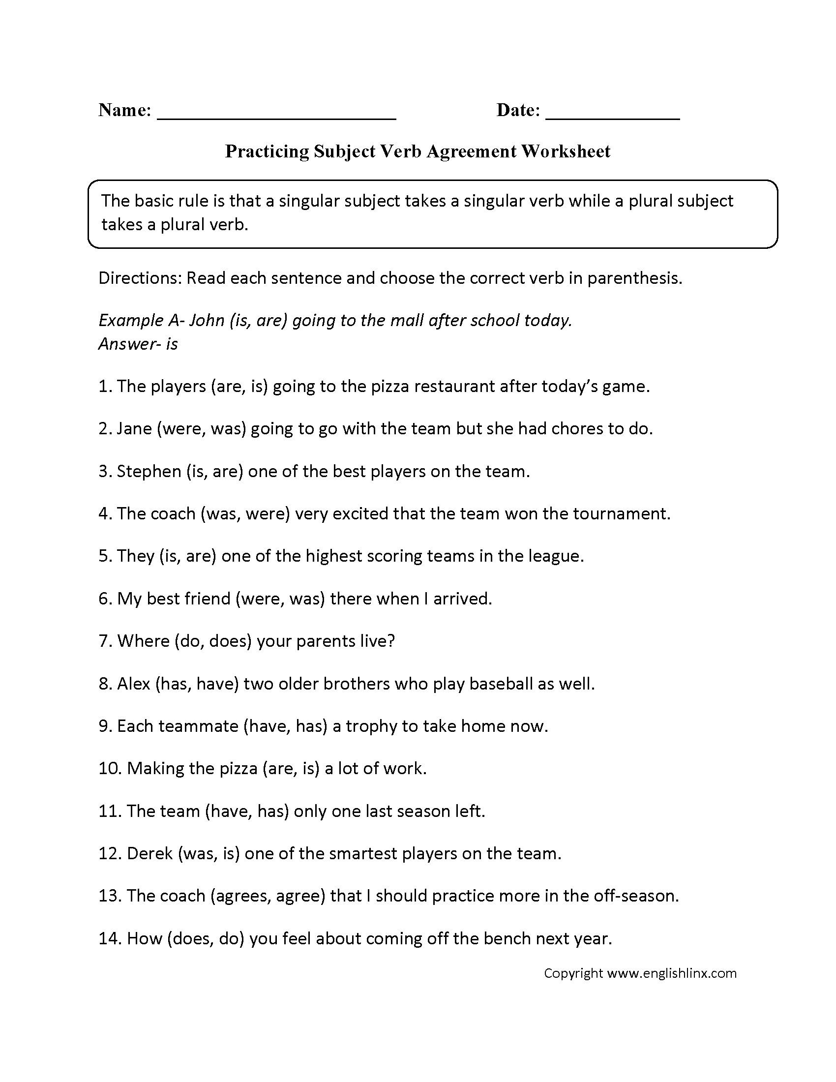 15 Language Ideas Subject Verb Agreement Subject And Verb Verb Worksheets