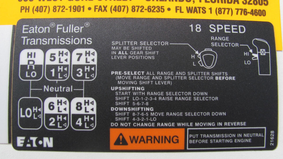 18 Speed Eaton Fuller Transmission Shift Pattern 21628 EBay 18 Speed Eaton Fuller Transmission Shift Pattern 21628 EBay