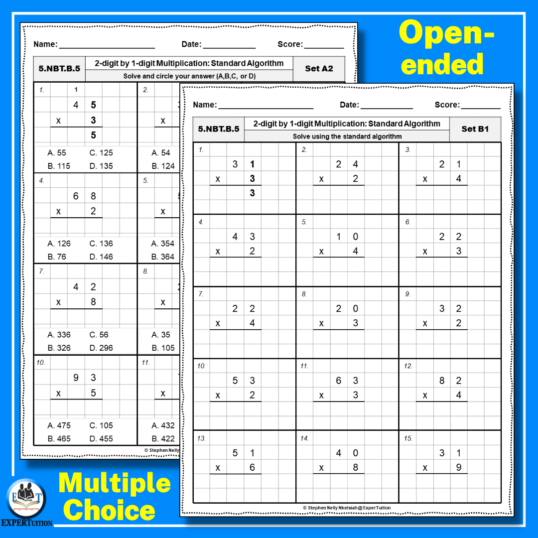 2 Digit By 1 Digit Standard Algorithm Multiplication Worksheets Made By Teachers 2 Digit By 1 Digit Standard Algorithm Multiplication Worksheets Made By Teachers
