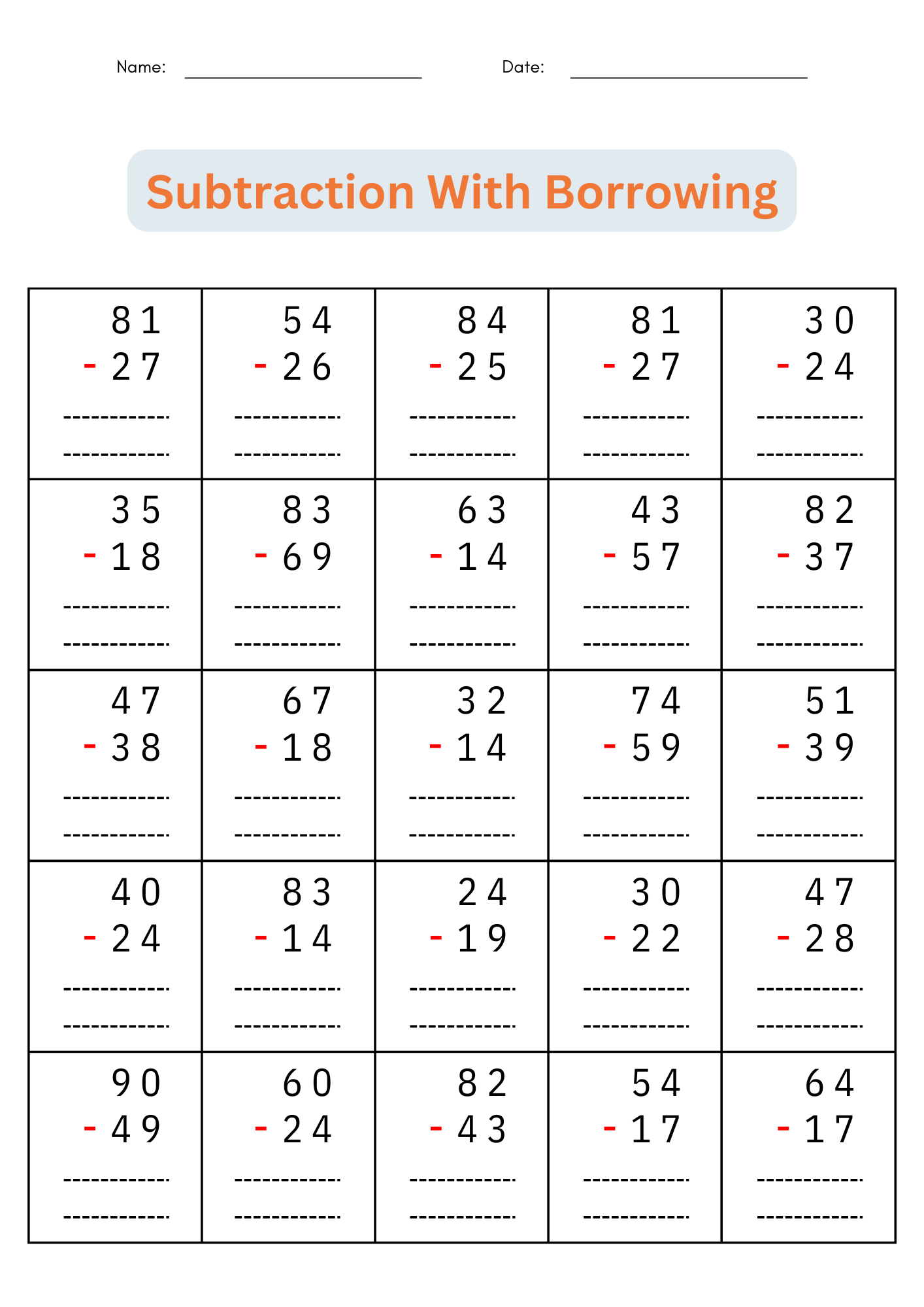2 Digit Subtraction With Regrouping Number Math Worksheets For Grade 1 2 3 Made By Teachers 2 Digit Subtraction With Regrouping Number Math Worksheets For Grade 1 2 3 Made By Teachers