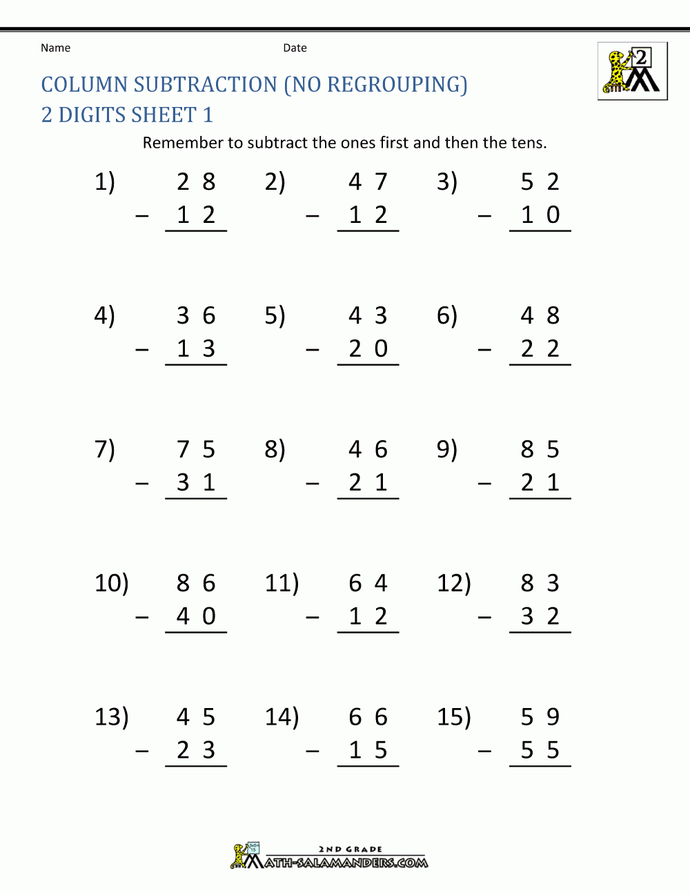2 Digit Subtraction Worksheets 2 Digit Subtraction Worksheets