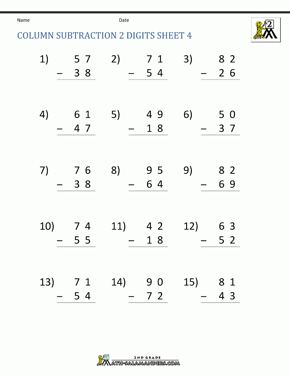 2 Digit Subtraction Worksheets 2 Digit Subtraction Worksheets