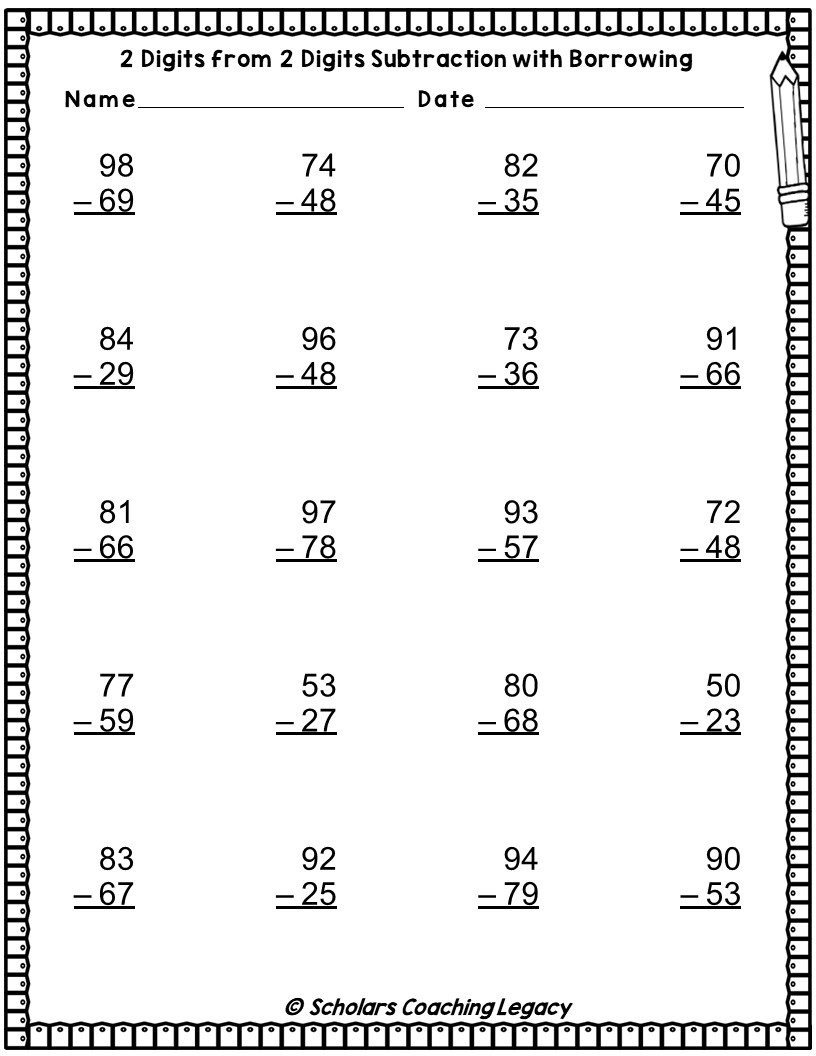 2 Digits From 2 Digits Subtraction With Borrowing Worksheet Math Problems Made By Teachers 2 Digits From 2 Digits Subtraction With Borrowing Worksheet Math Problems Made By Teachers
