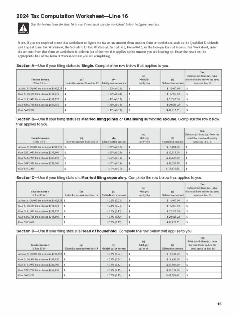 2024 Form IRS 1040 Tax Table Fill Online Printable Fillable Blank PdfFiller