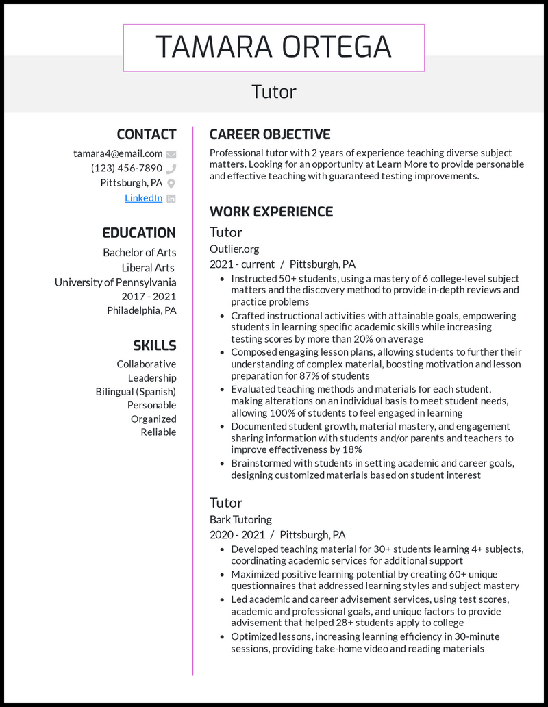 21 Tutor Resume Examples Built For 2025 21 Tutor Resume Examples Built For 2025
