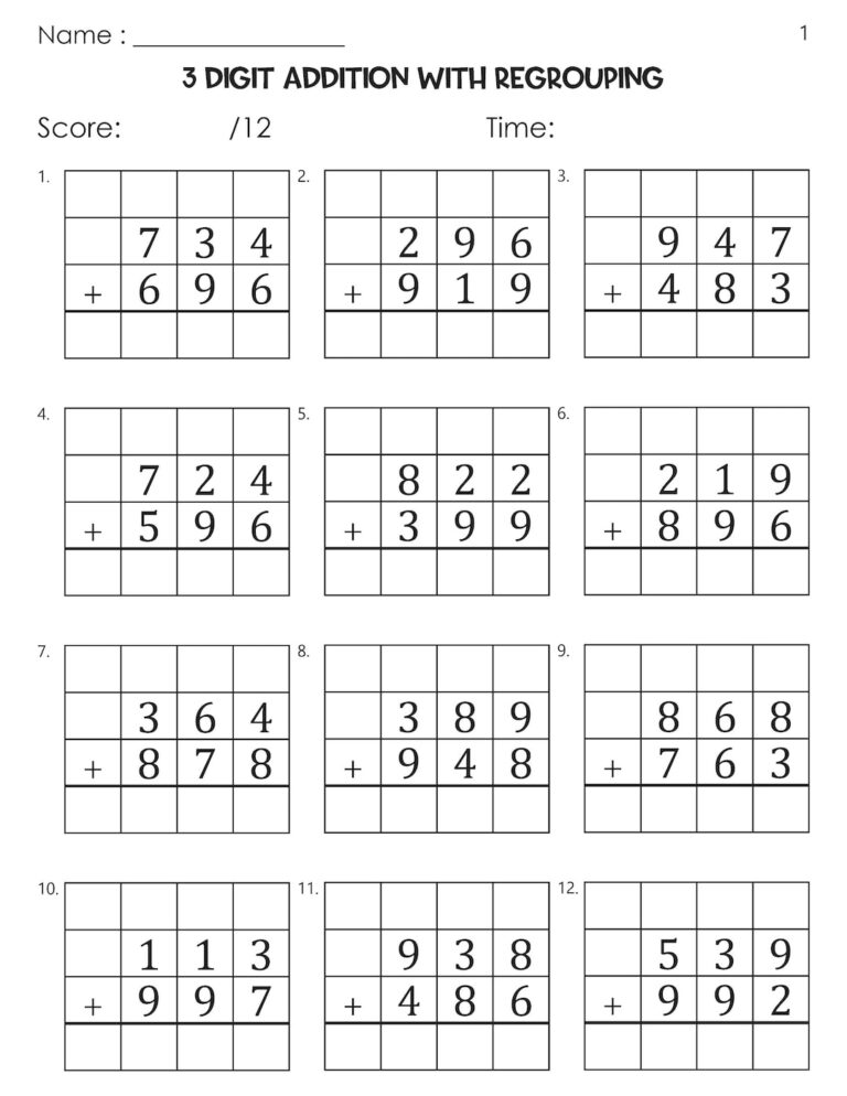 3 Digit Addition With Regrouping Worksheets Etsy