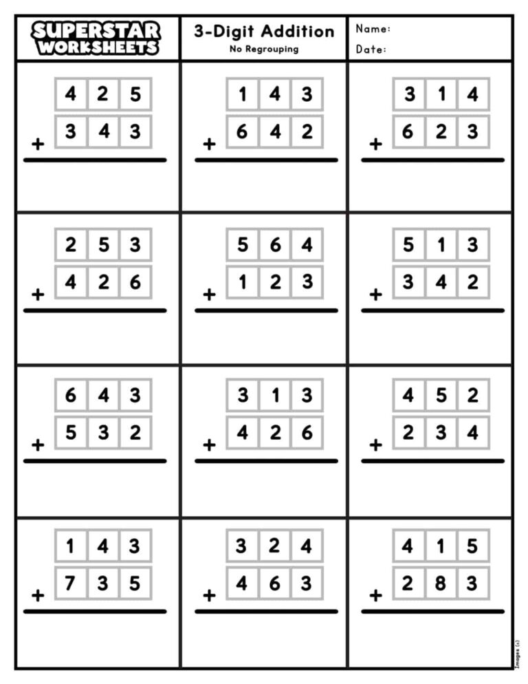 3 Digit Addition Worksheets Superstar Worksheets