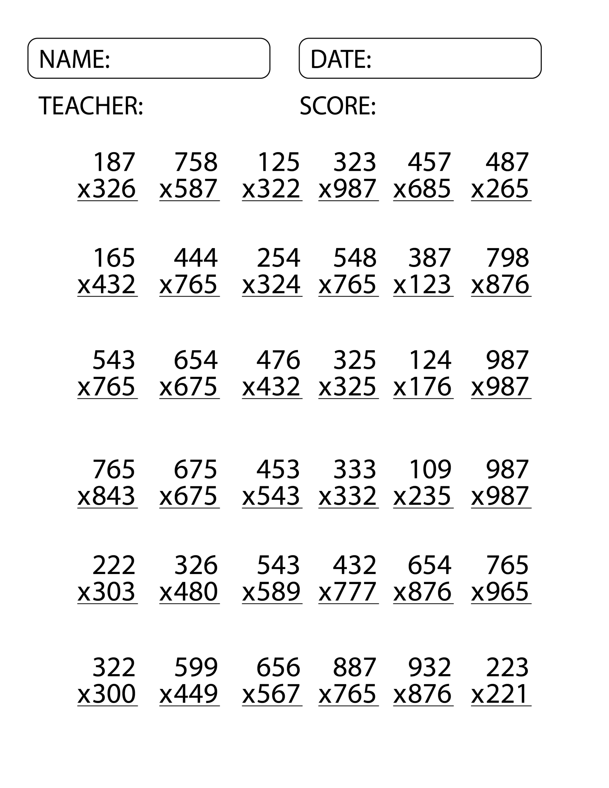 3 Digit By 3 Digit Multiplication Worksheets Exam Math Multiplication Made By Teachers 3 Digit By 3 Digit Multiplication Worksheets Exam Math Multiplication Made By Teachers