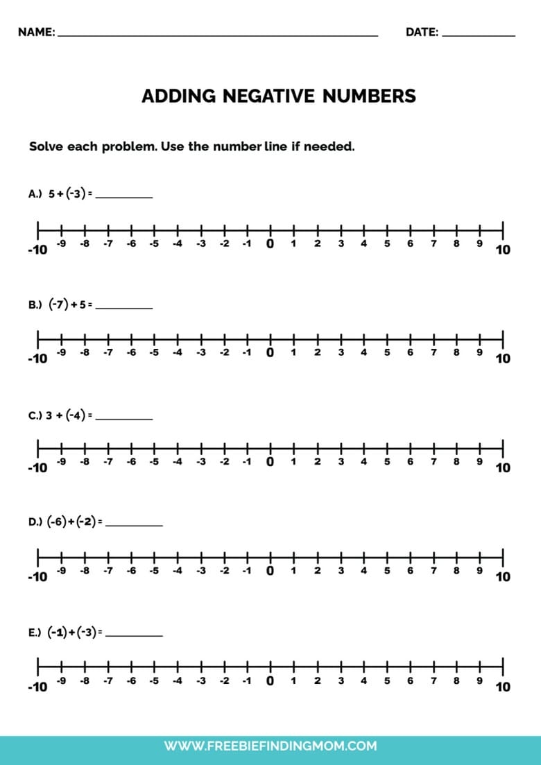 3 Free Negative Number Line PDFs Worksheets Freebie Finding Mom
