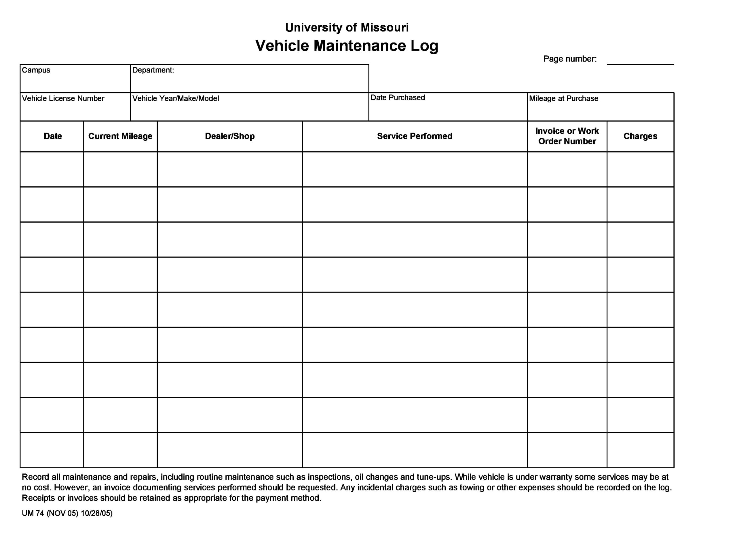 printable maintenance log template printable maintenance log template