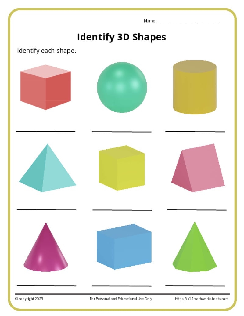 3D Shapes Worksheets K12 Math Worksheets