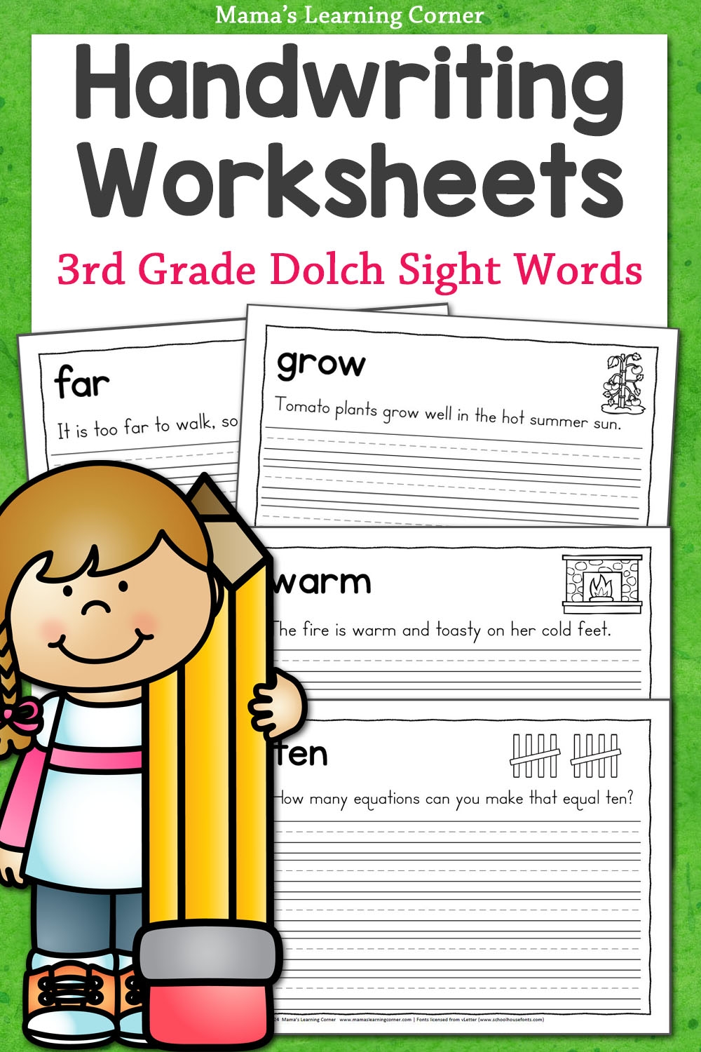 3rd Grade Dolch Sight Words Handwriting Worksheets Mamas Learning Corner