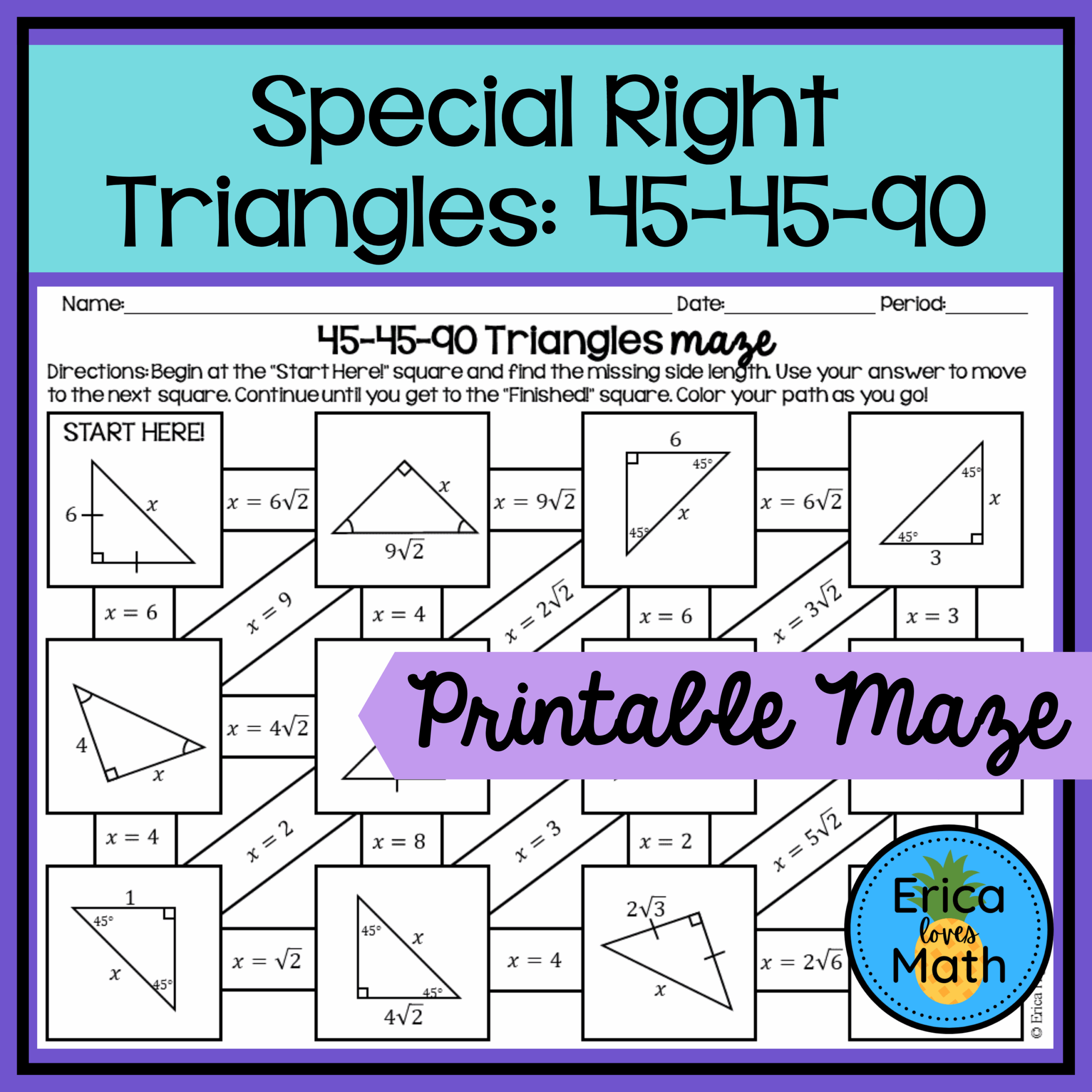 45 45 90 Special Right Triangles Maze Worksheet Activity Made By Teachers 45 45 90 Special Right Triangles Maze Worksheet Activity Made By Teachers