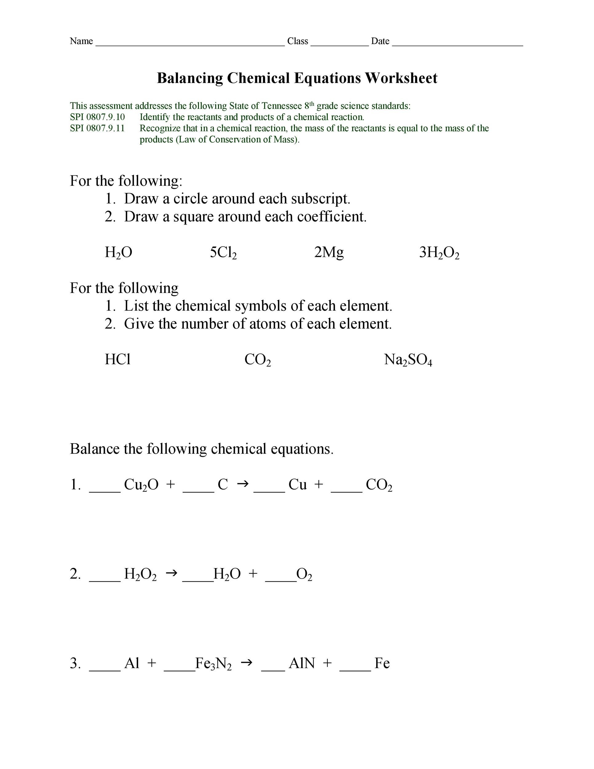 49 Balancing Chemical Equations Worksheets with Answers 49 Balancing Chemical Equations Worksheets with Answers