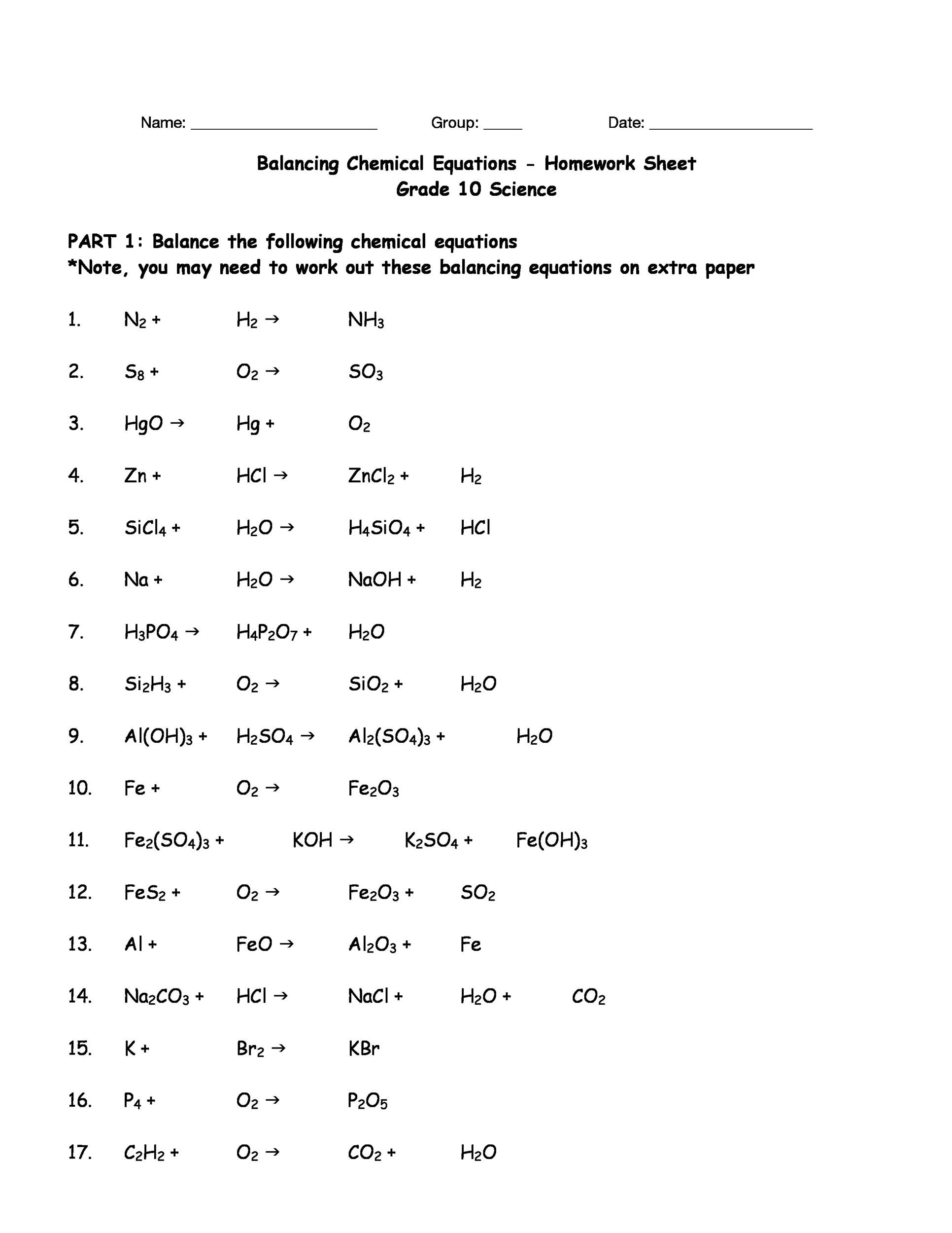 balancing equations worksheet chemistry balancing equations worksheet chemistry