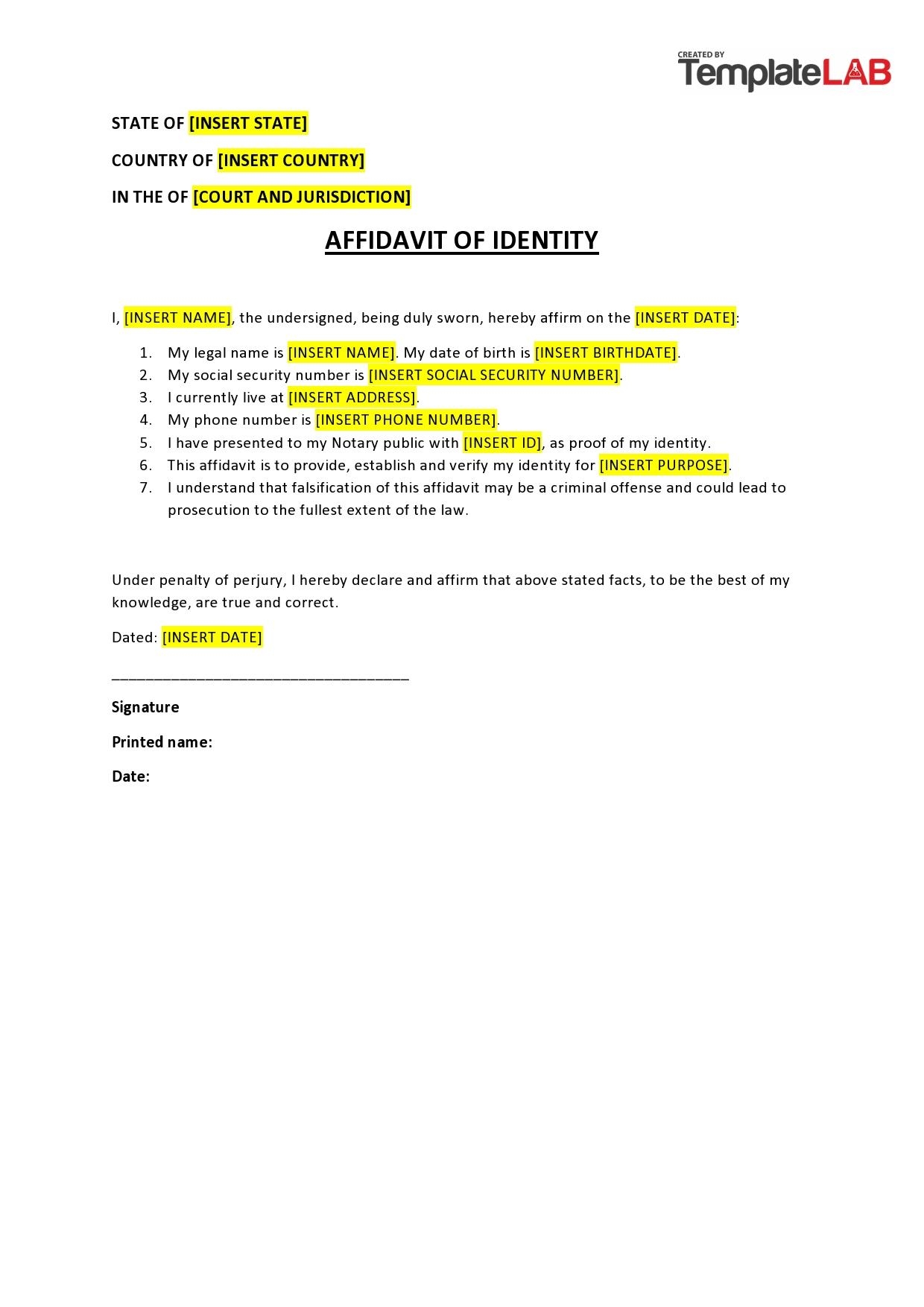 60 Free Affidavit Templates Forms Word PDF TemplateLab 60 Free Affidavit Templates Forms Word PDF TemplateLab