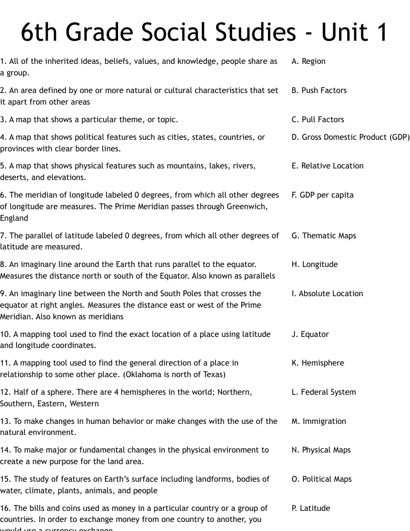 6th Grade Social Studies Unit 1 Worksheet WordMint Worksheets Library 6th Grade Social Studies Unit 1 Worksheet WordMint Worksheets Library