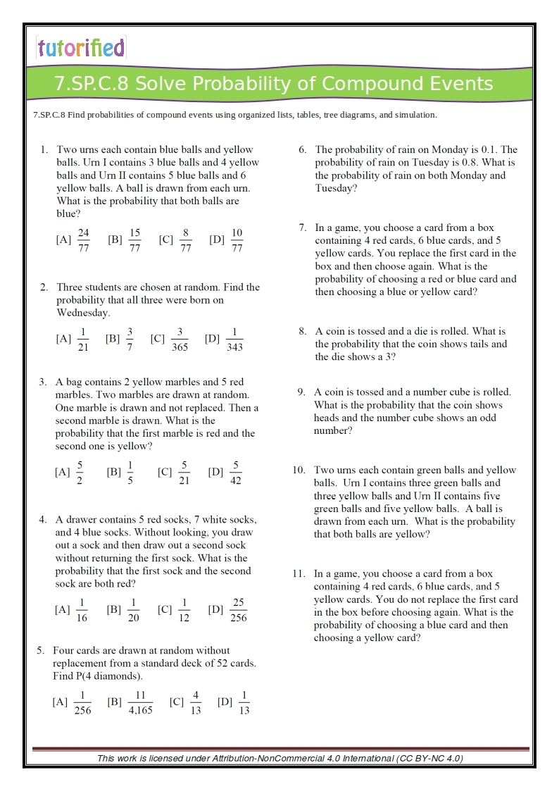 simple events worksheet 7th grade simple events worksheet 7th grade