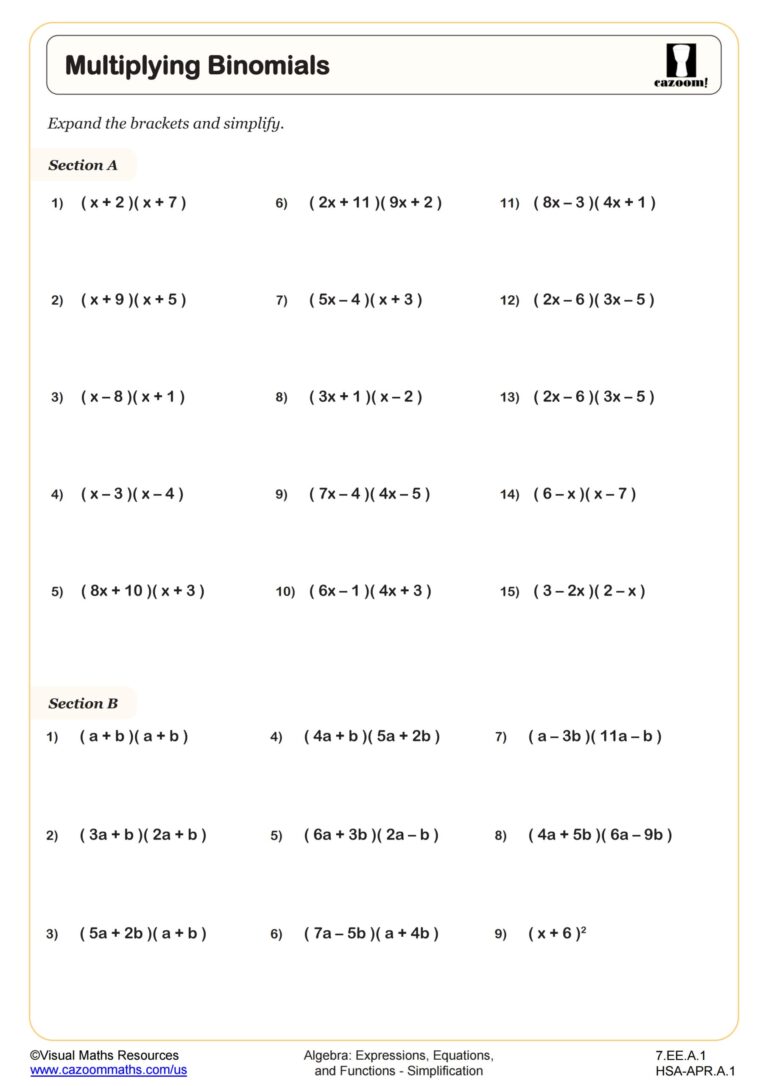 7th Grade Math Worksheets PDF Printable Worksheets Cazoom Math