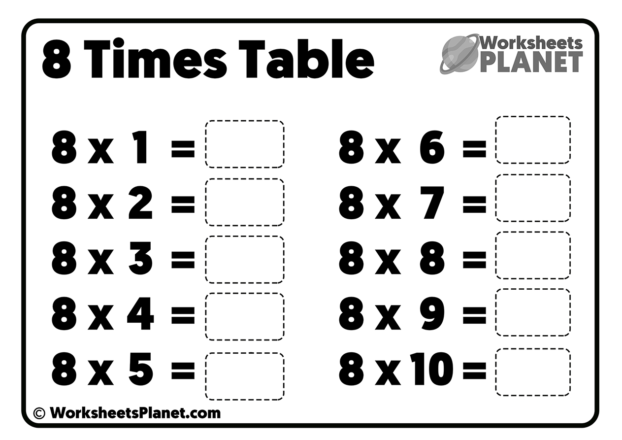 8 Times Table Worksheet 8 Times Table Worksheet