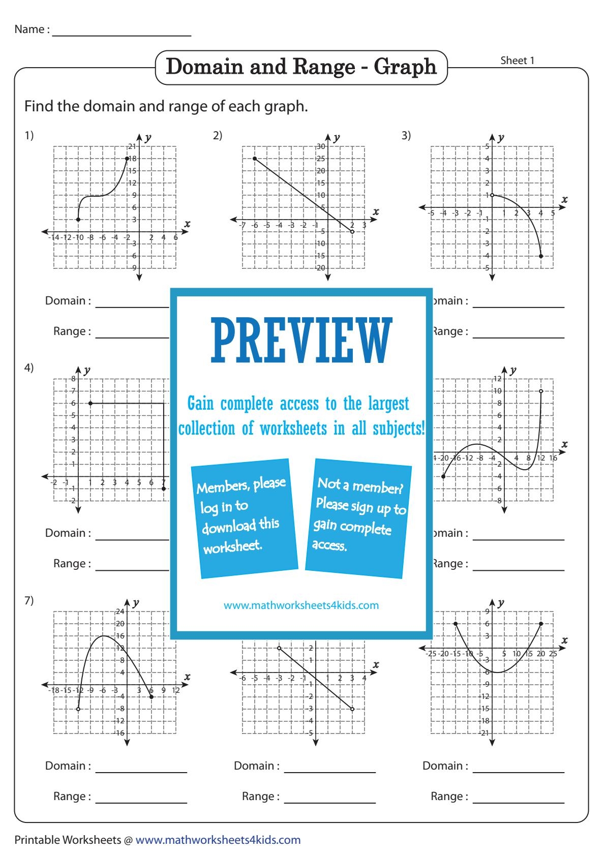 domain and range of graphs worksheet domain and range of graphs worksheet