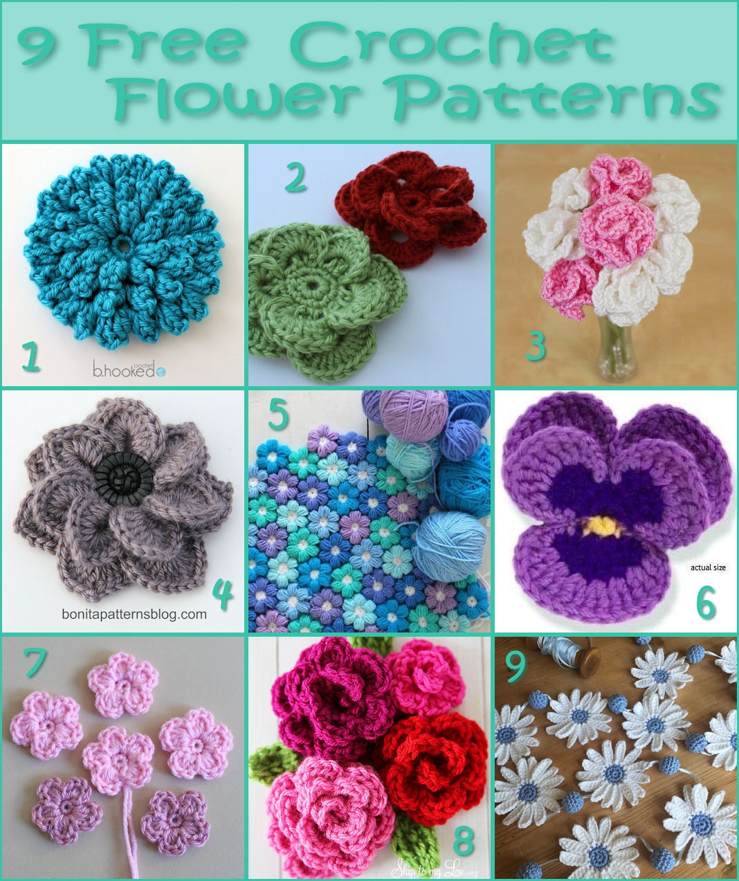 9 Free Crochet Flower Patterns 9 Free Crochet Flower Patterns