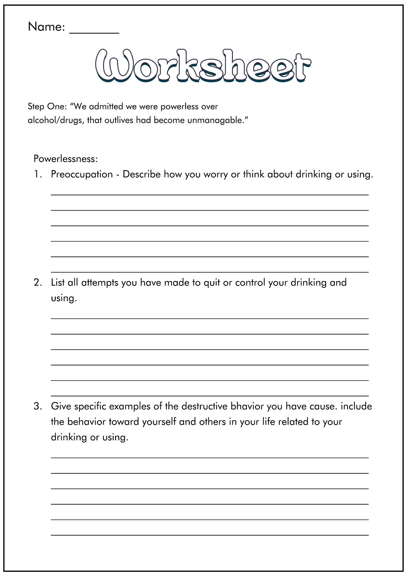 aa first step worksheet aa first step worksheet