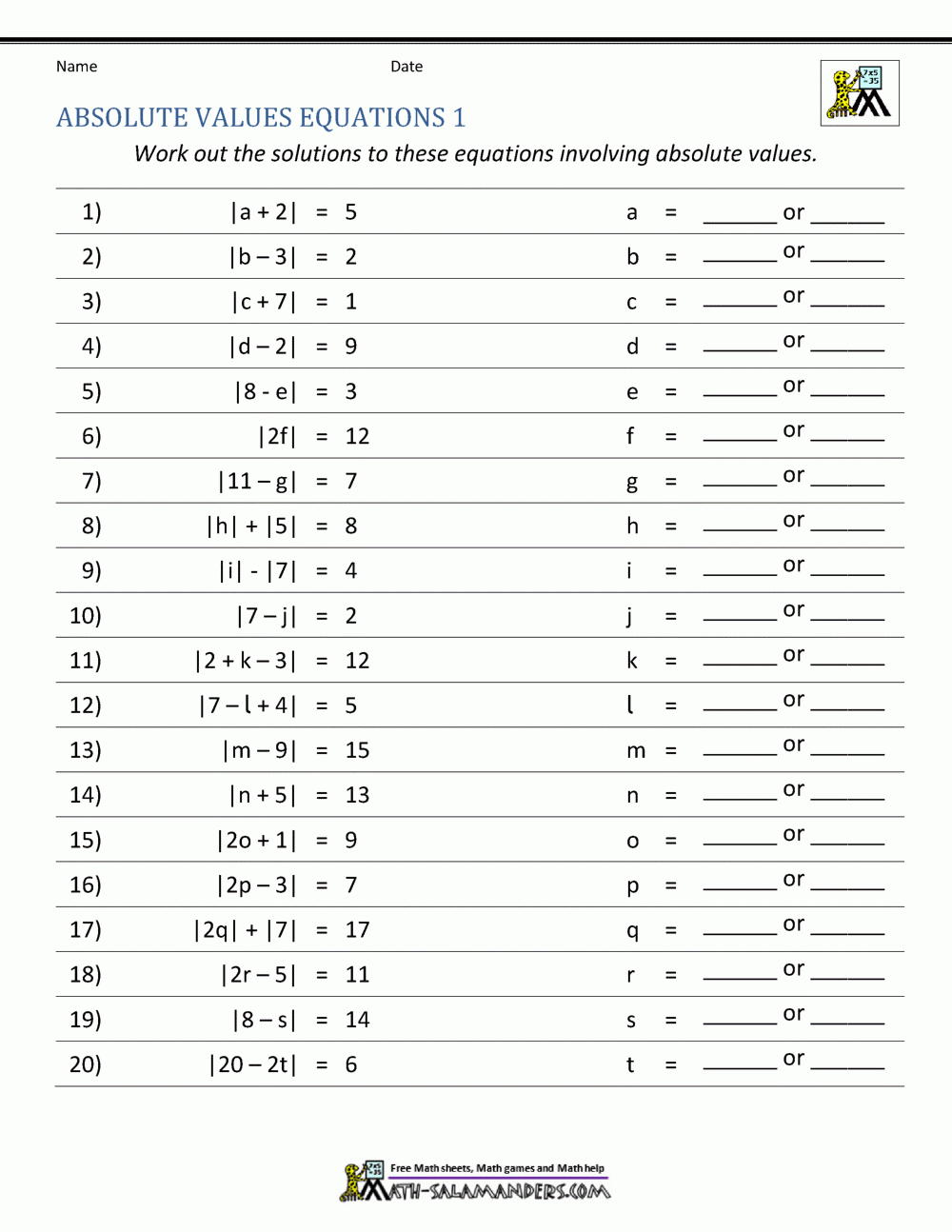 Absolute Value Worksheets Absolute Value Worksheets