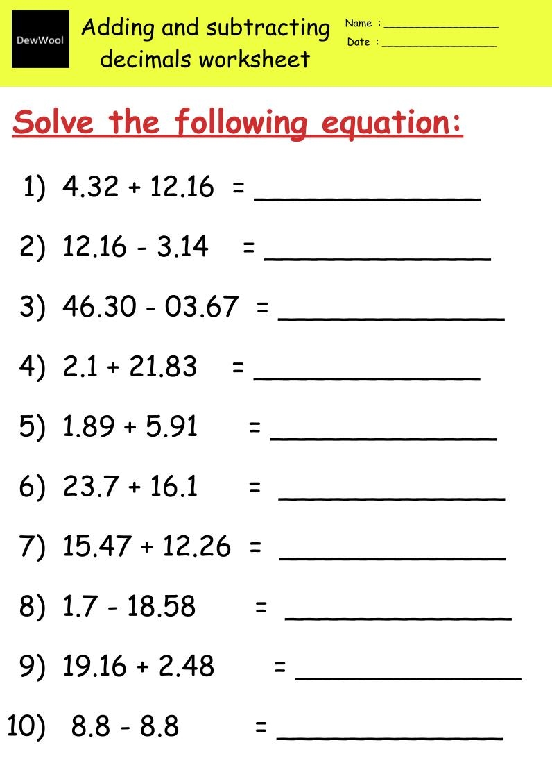 Add Subtract Decimals Worksheet Have Fun Teaching Worksheets Worksheets Library Add Subtract Decimals Worksheet Have Fun Teaching Worksheets Worksheets Library