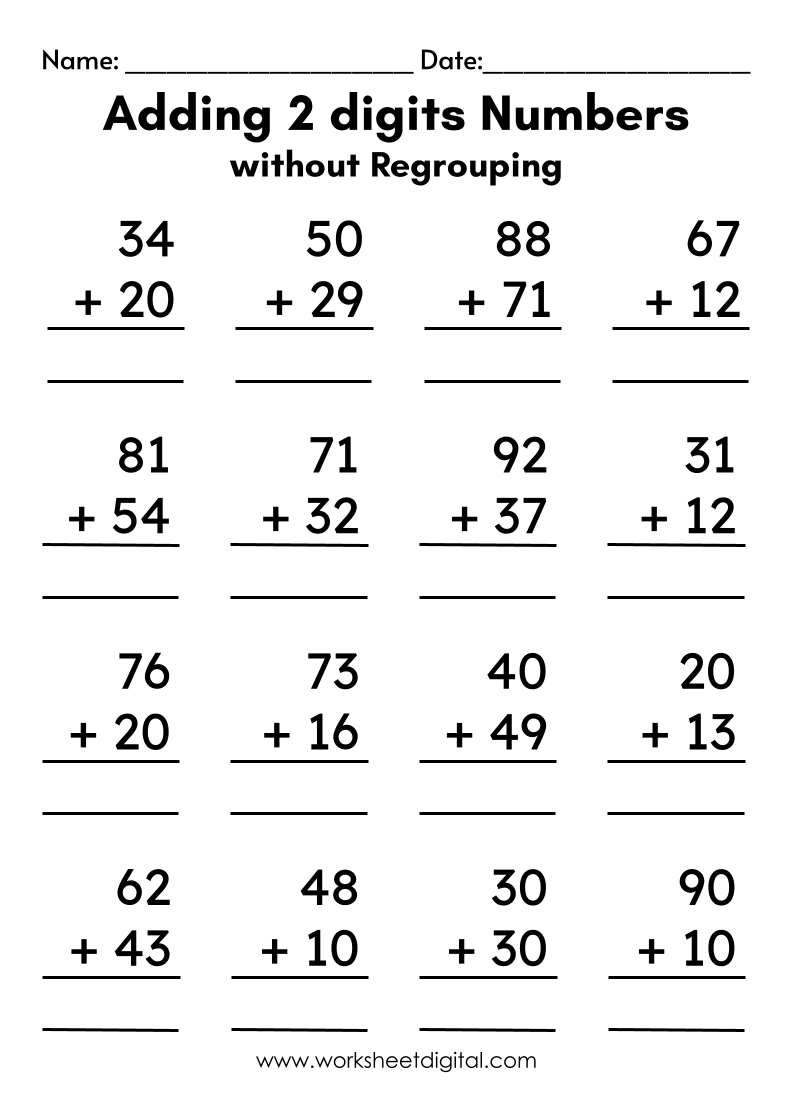 Adding 2 Digit Numbers Without Regrouping 80 Double Digit Addition No Regrouping Sums Grade 1 2 Made By Teachers Adding 2 Digit Numbers Without Regrouping 80 Double Digit Addition No Regrouping Sums Grade 1 2 Made By Teachers
