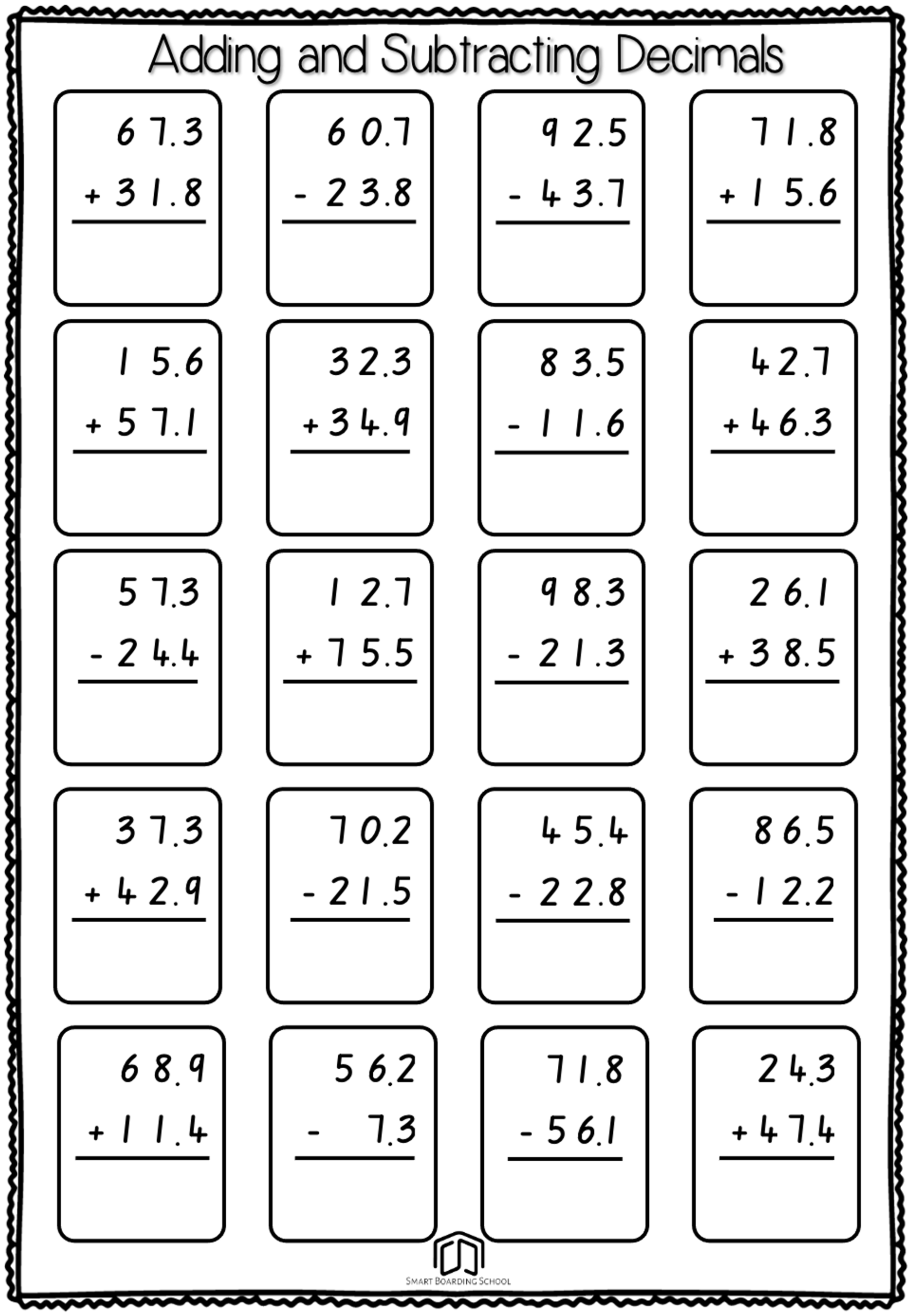 Adding And Subtracting Decimals Worksheets Adding And Subtracting Decimals Worksheets