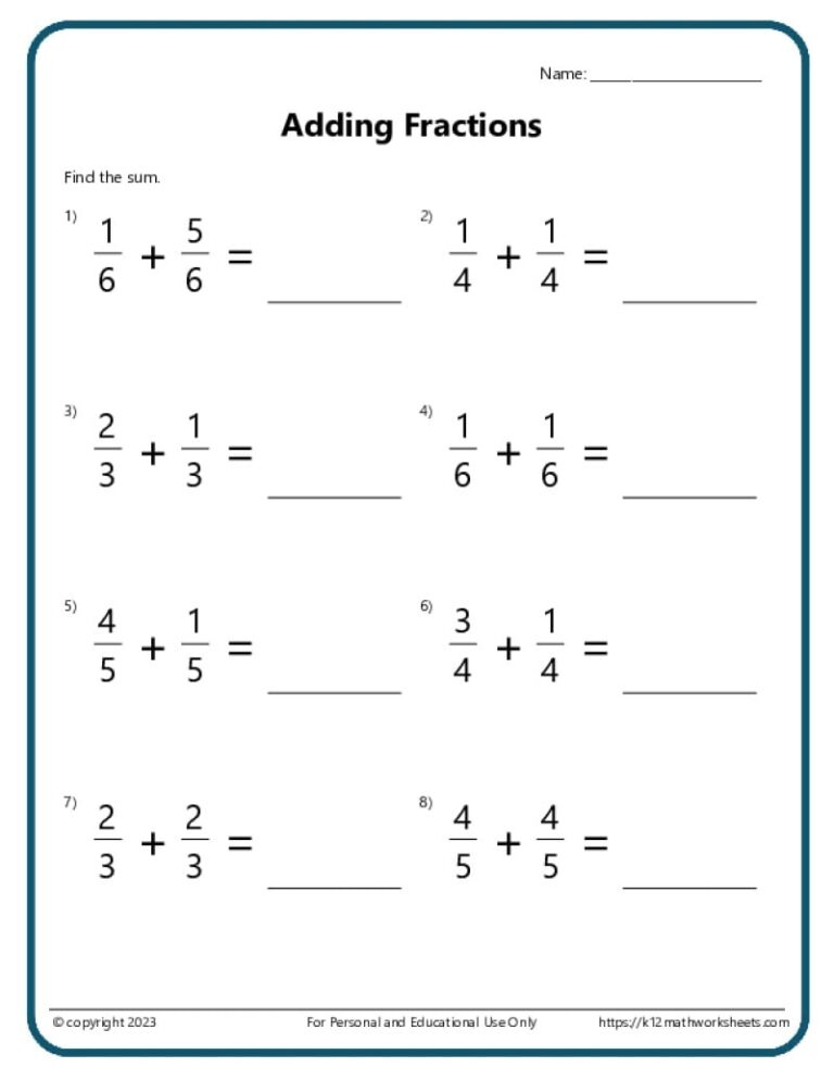 Adding And Subtracting Fractions Worksheets