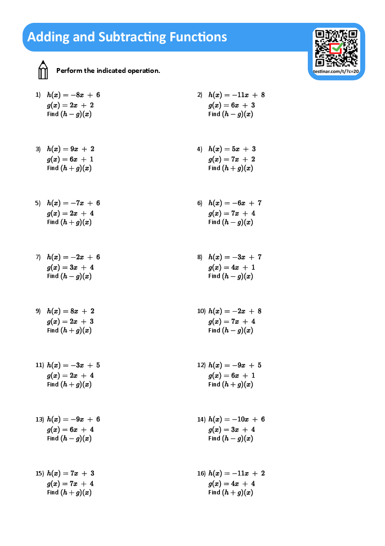 Adding And Subtracting Functions Worksheets Adding And Subtracting Functions Worksheets