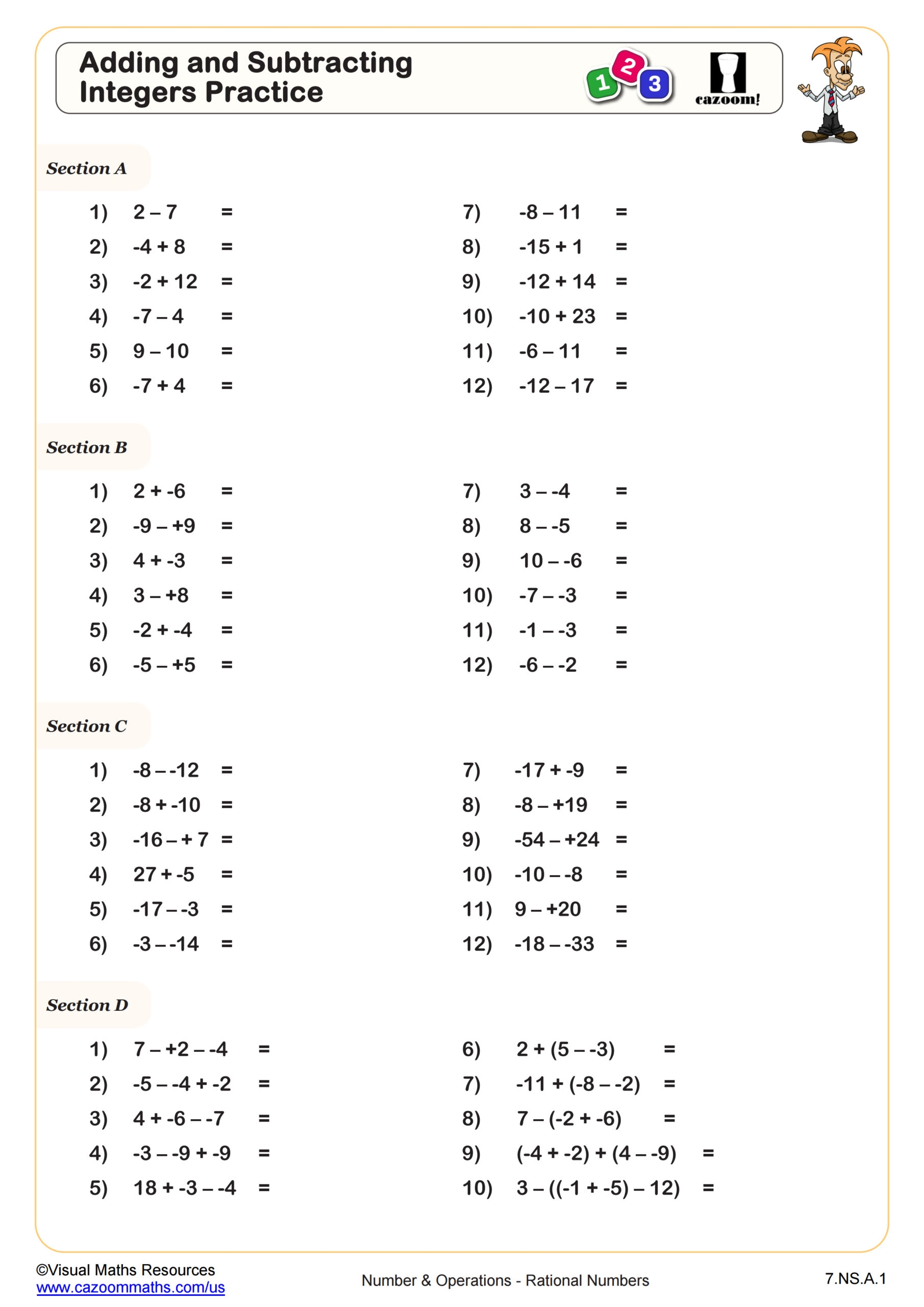 adding and subtracting integers worksheet adding and subtracting integers worksheet