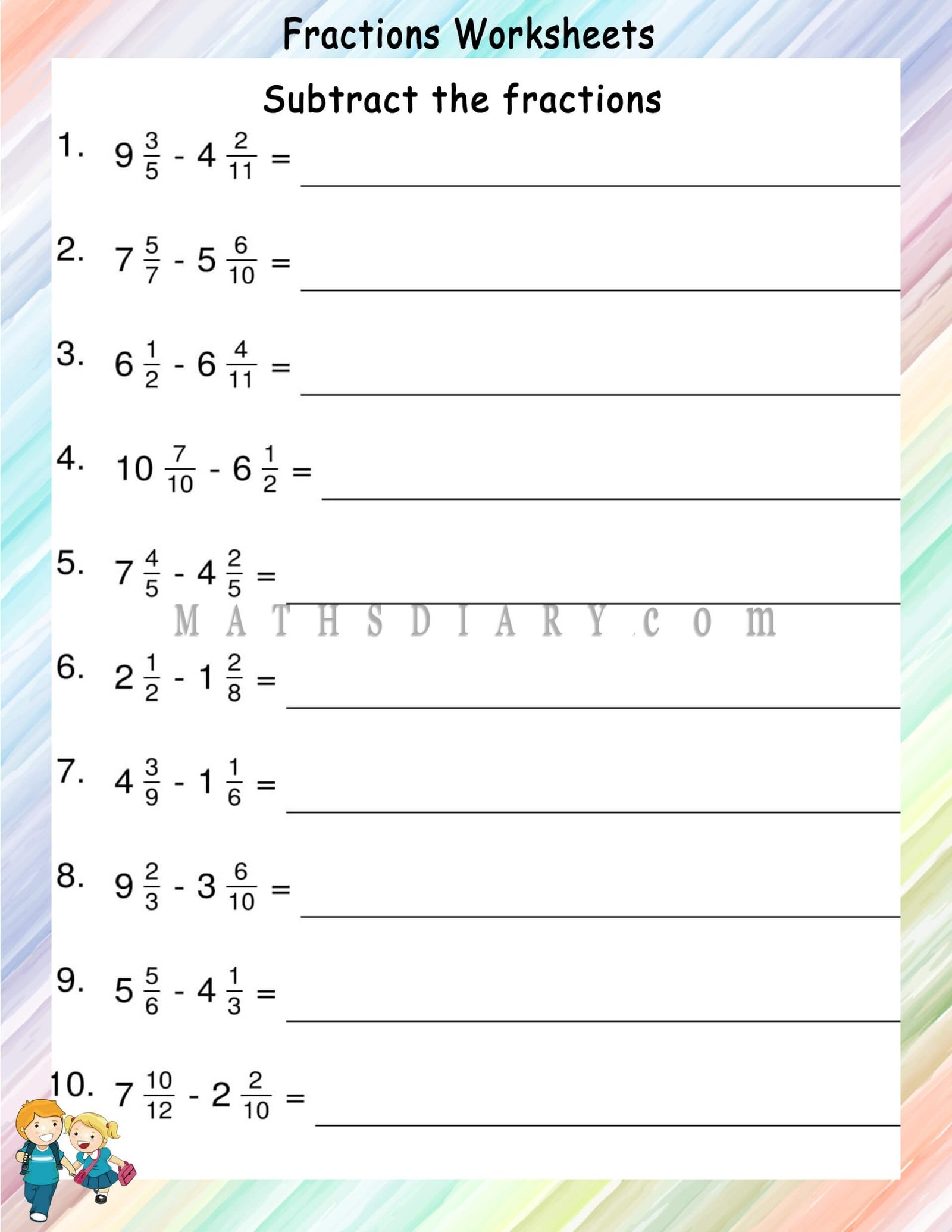fraction addition subtraction worksheet fraction addition subtraction worksheet