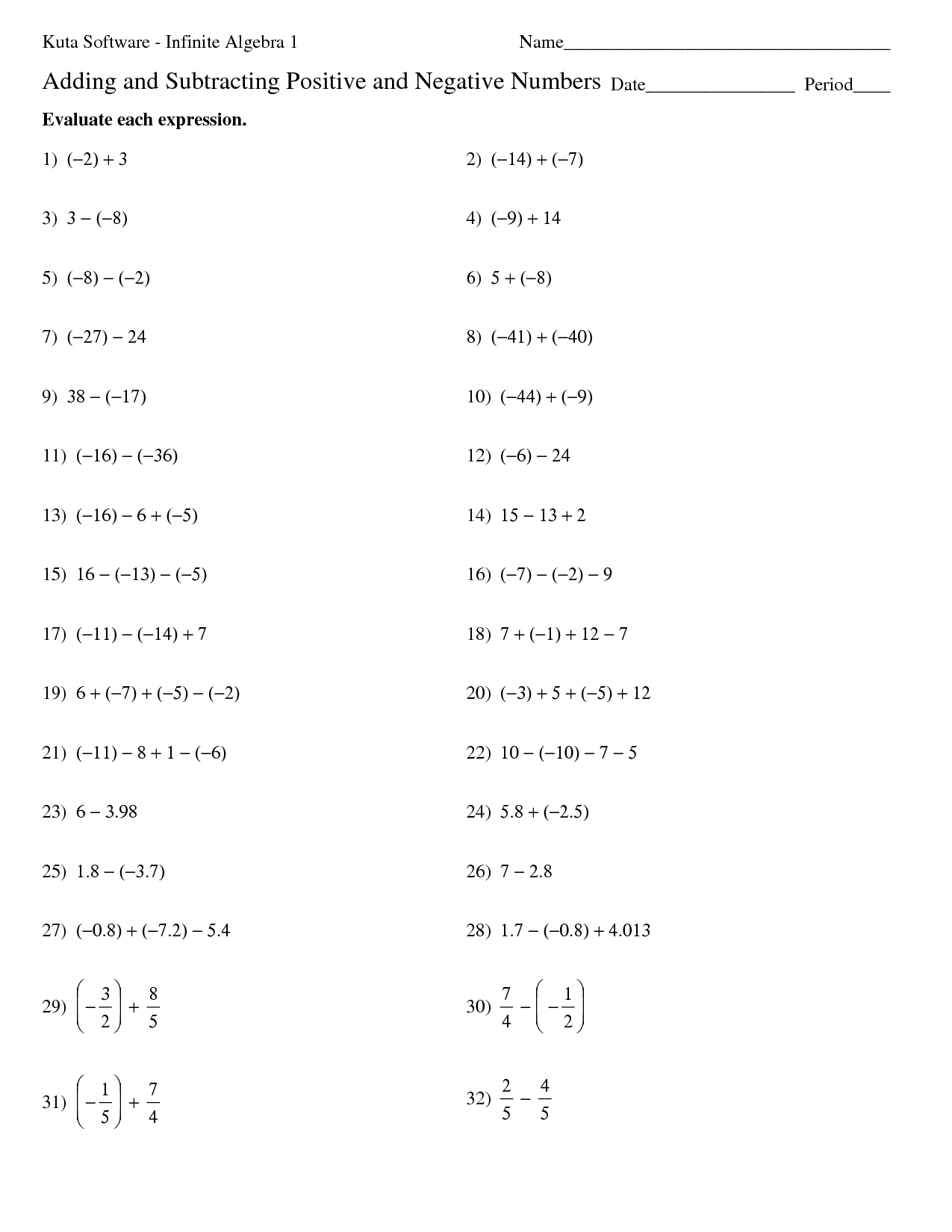 adding and subtracting negative numbers worksheets adding and subtracting negative numbers worksheets