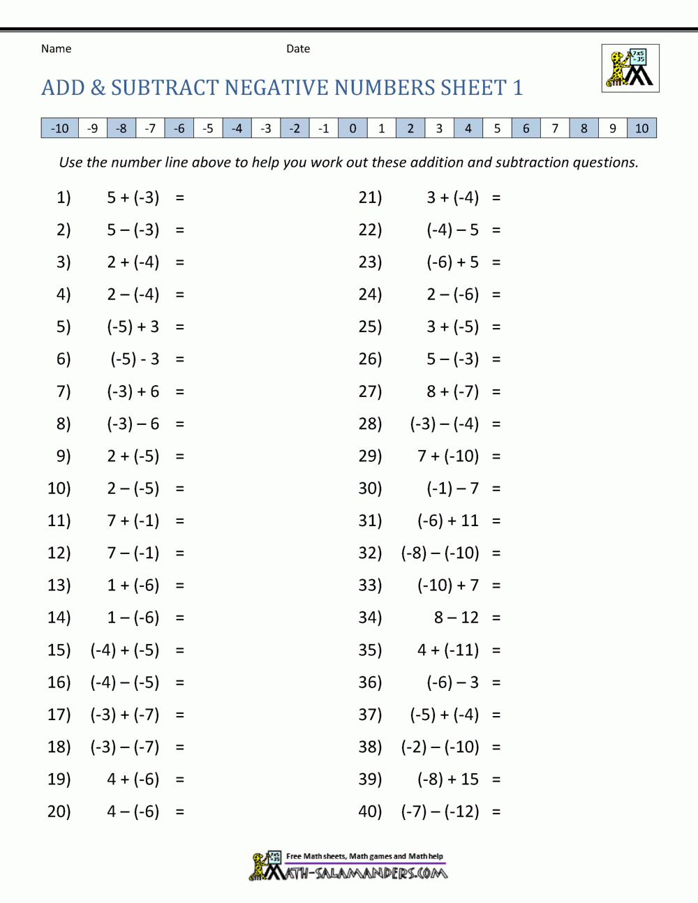 Adding And Subtracting Negative Numbers Adding And Subtracting Negative Numbers