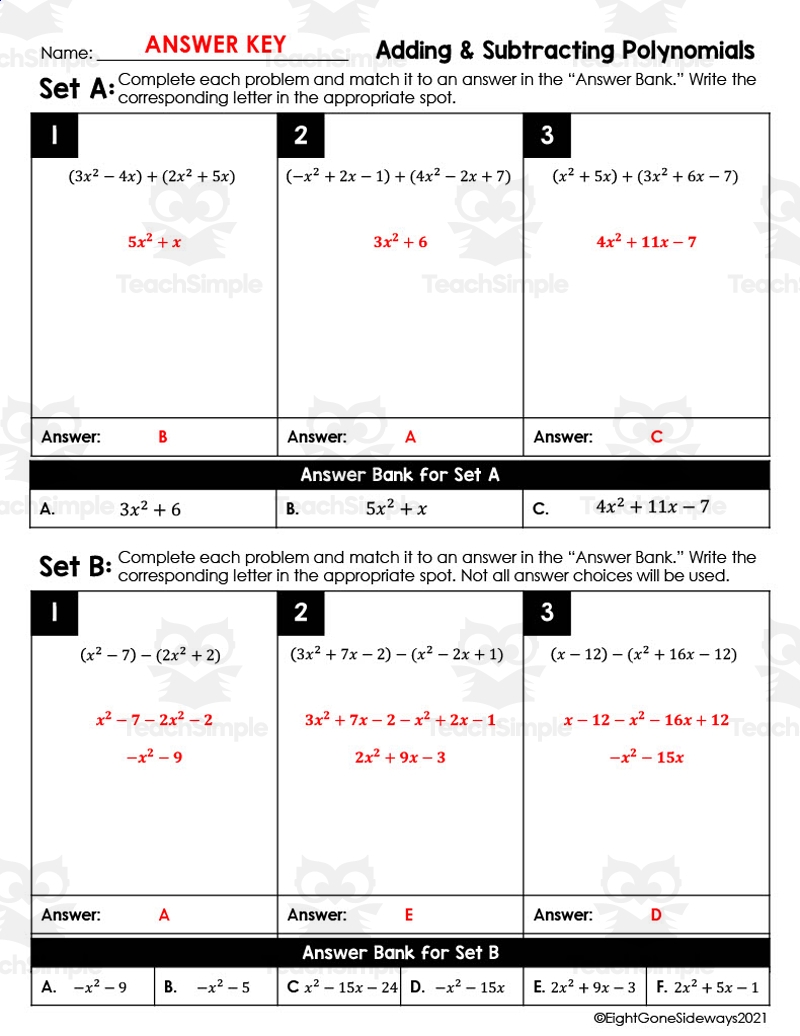 adding subtracting polynomials worksheet adding subtracting polynomials worksheet