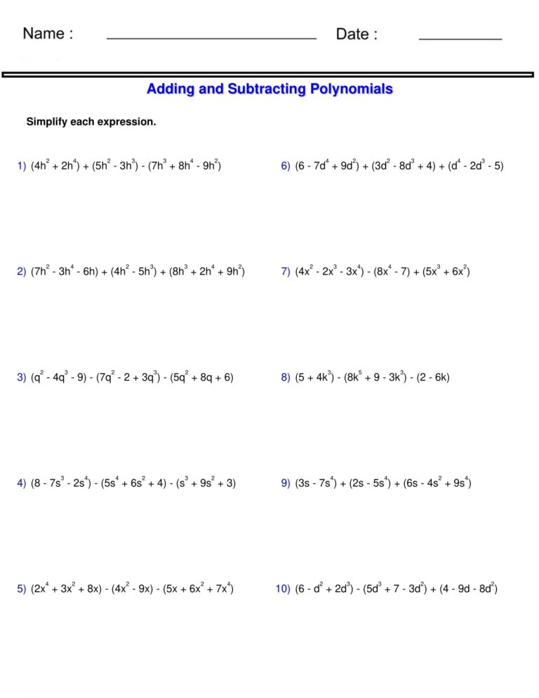 Adding And Subtracting Polynomials Worksheet 3 Polynomials Made By Teachers