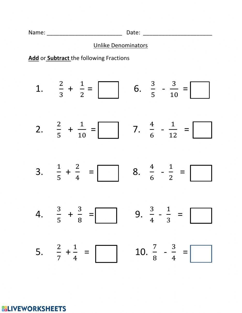 adding and subtracting fractions with uncommon denominators worksheets adding and subtracting fractions with uncommon denominators worksheets