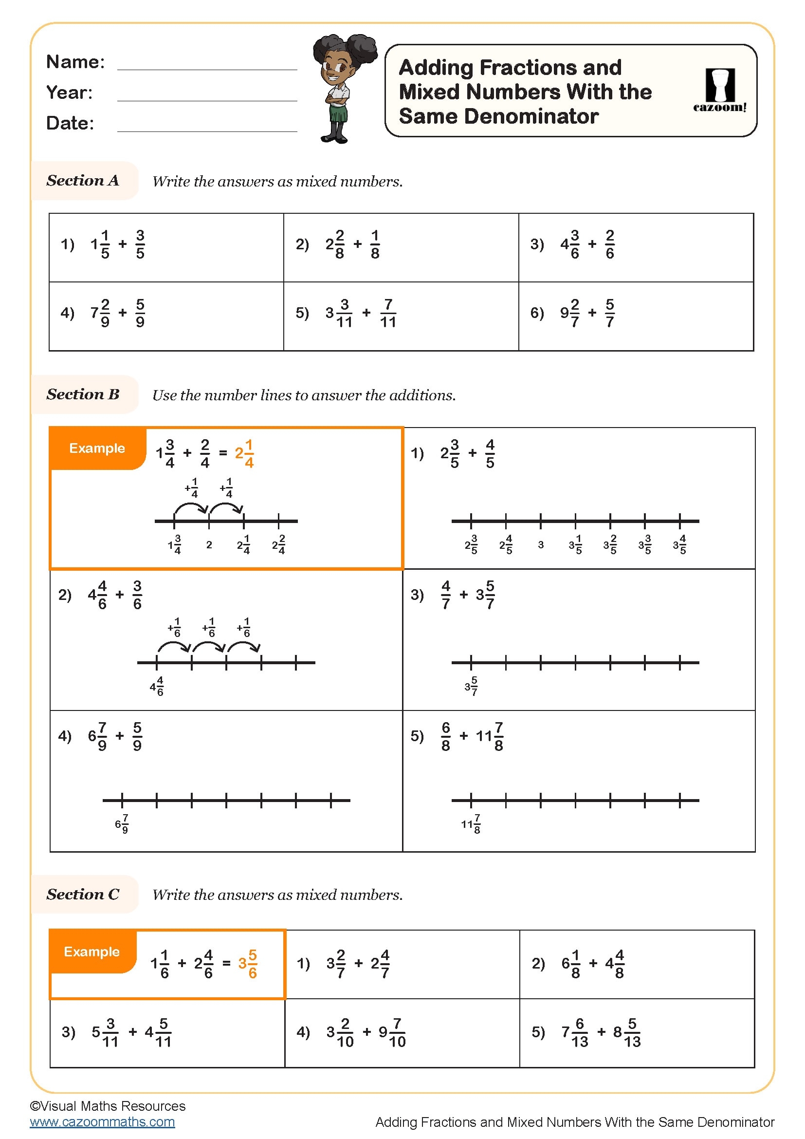 Adding Fractions And Mixed Numbers With The Same Denominator Worksheet Fun And Engaging Year 4 PDF Worksheets Adding Fractions And Mixed Numbers With The Same Denominator Worksheet Fun And Engaging Year 4 PDF Worksheets