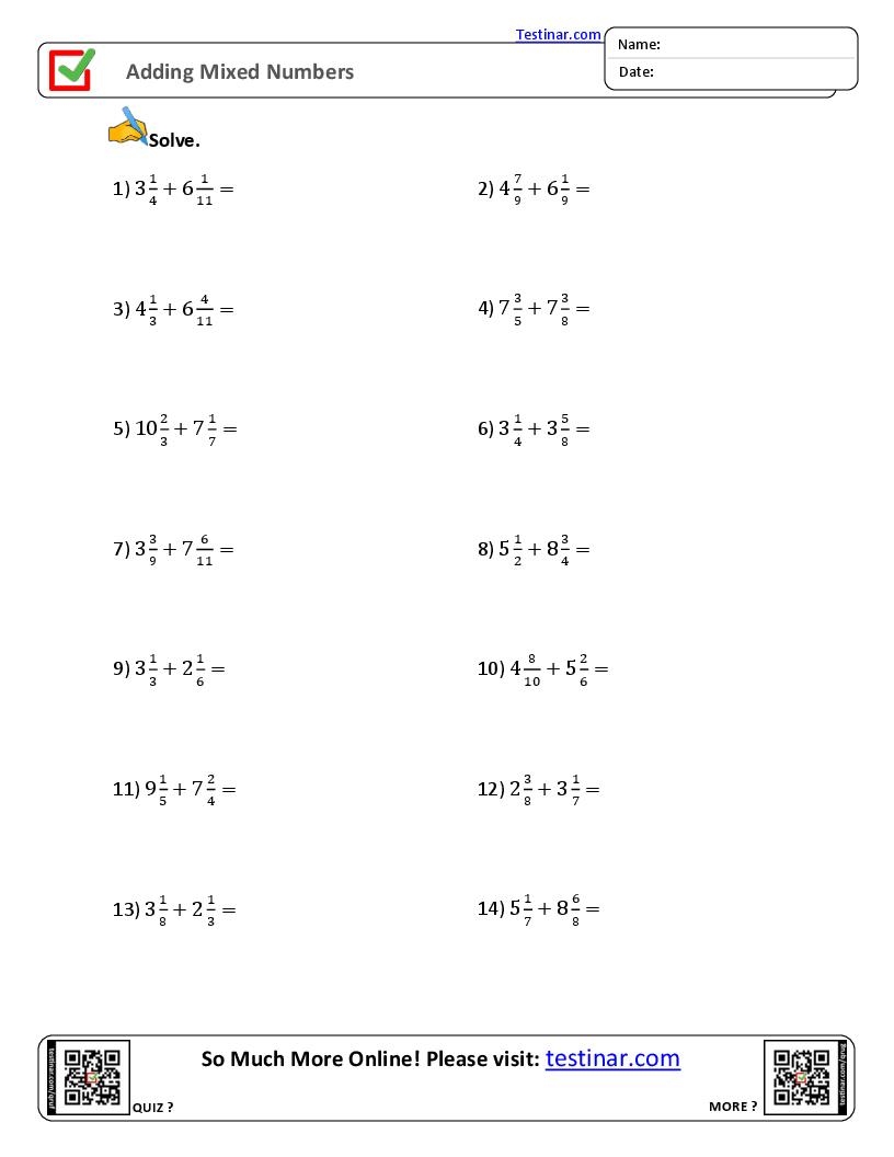 Adding Mixed Numbers Worksheets Adding Mixed Numbers Worksheets