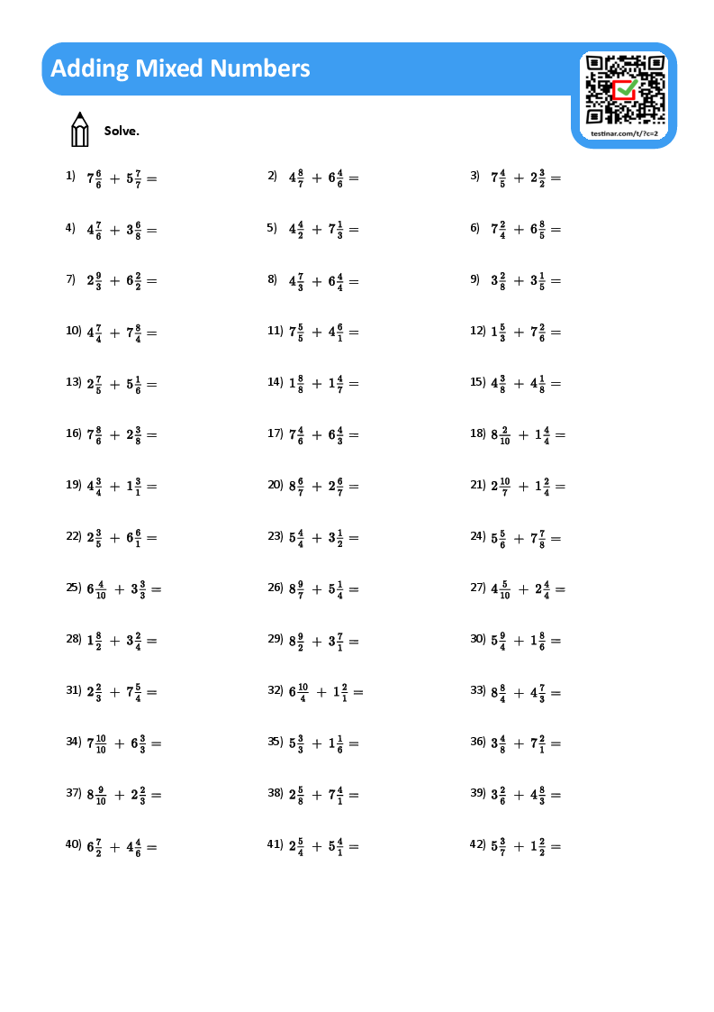 adding mixed numbers worksheet adding mixed numbers worksheet